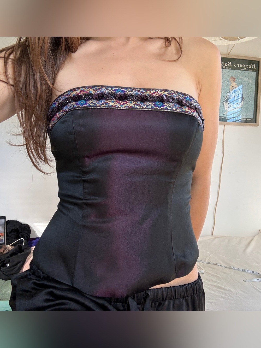 Y2K Zum Zum by Niki Livas Plum Purple Iridescent Satin Beaded Corset Top XS